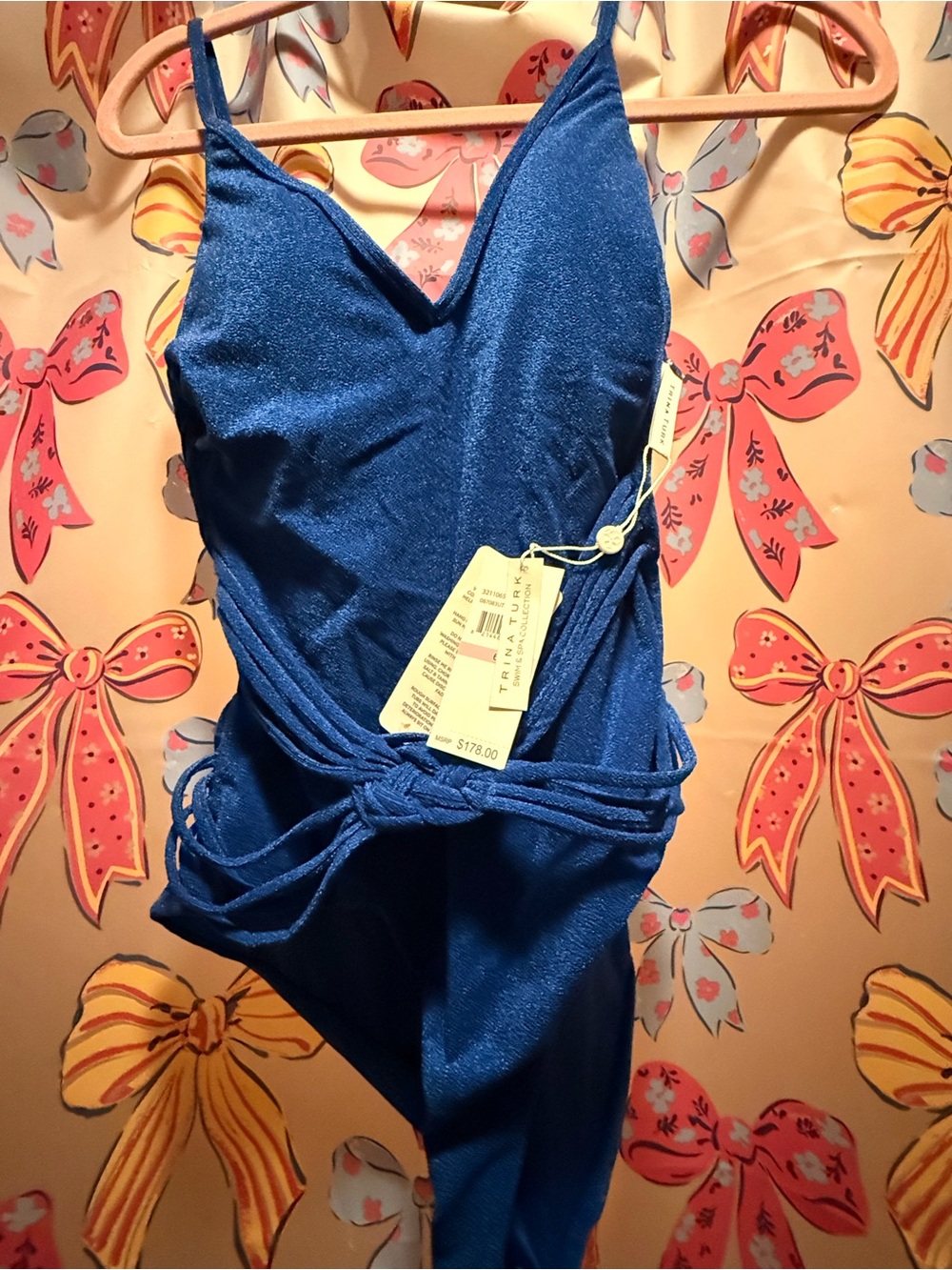 Electric Blue One-Piece Swimsuit with Waist Tie